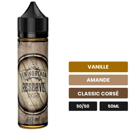 E-liquide Réserve 1850 de Ben Northon, 50 ml, saveurs vanille, amande et classic corsé, sans nicotine — prêt à booster de.