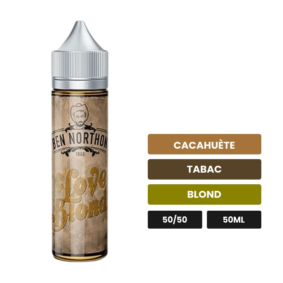 E-liquide Love Blond de Ben Northon, 50 ml, saveurs cacahuète, tabac et blond.