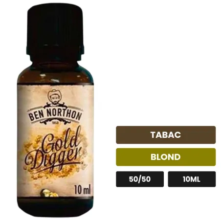 E-liquide Gold Digger de Ben Northon, 10 ml, saveurs tabac et blond.