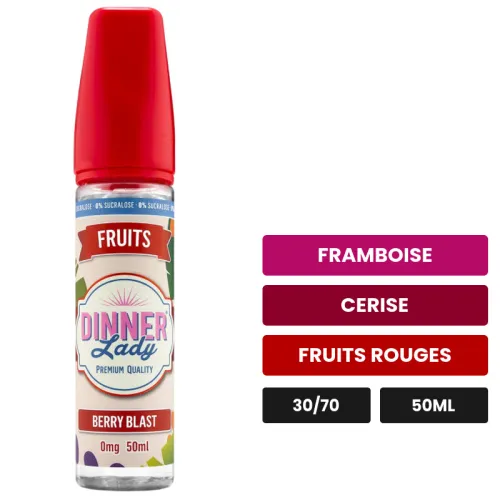 E-liquide Berry Blast de Dinner Lady, 50 ml, saveurs framboise, cerise et fruits rouges, sans nicotine — prêt à booster de.
