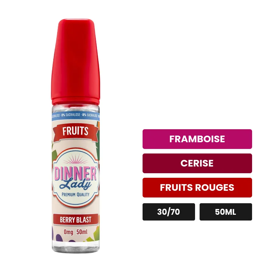 E-liquide Berry Blast de Dinner Lady, 50 ml, saveurs framboise, cerise et fruits rouges, sans nicotine — prêt à booster de.