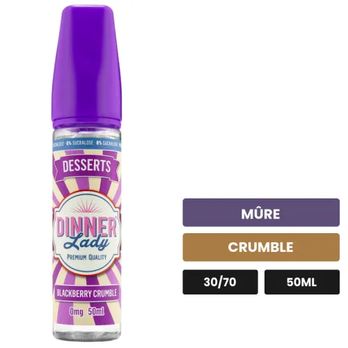 E-liquide Blackberry Crumble de Dinner Lady, 50 ml, saveurs mûre et crumble, sans nicotine — prêt à booster de nicotine.