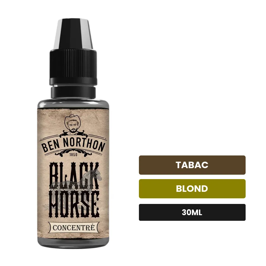 Arome concentre Black Horse de Ben Northon, 30 ml, saveurs tabac et blond.