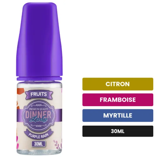 Arome concentre Purple Rain de Dinner Lady, 30 ml, saveurs citron, framboise et myrtille, sans nicotine — arôme à diluer de.
