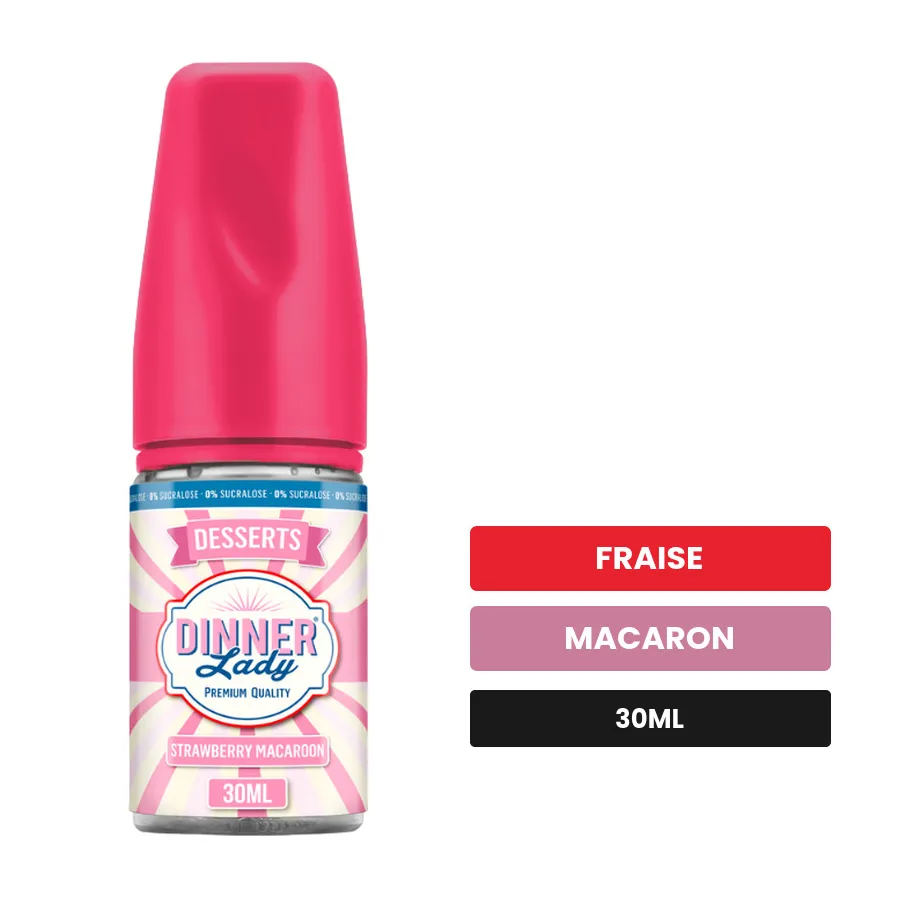 Arome concentre Strawberry Macaroon de Dinner Lady, 30 ml, saveurs fraise et macaron, sans nicotine — arôme à diluer de.