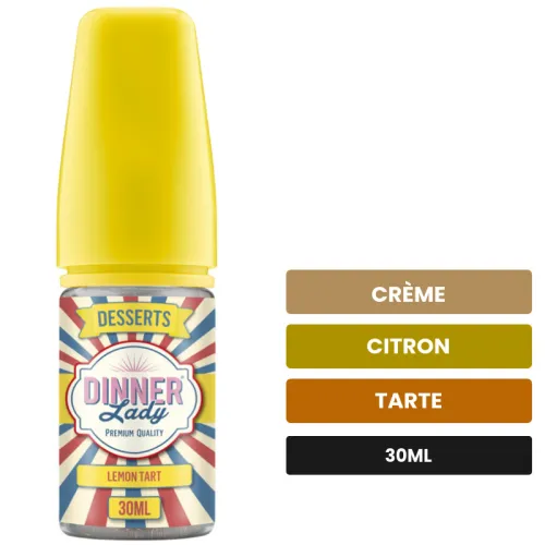 Arome concentre Lemon Tart de Dinner Lady, 30 ml, saveurs crème, citron et tarte, sans nicotine — arôme à diluer de nicotine.