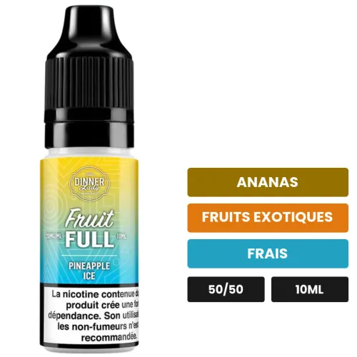 E-liquide Pineapple Ice de Dinner Lady, 10 ml, saveurs ananas, fruits exotiques et frais, contient de la nicotine — taux.