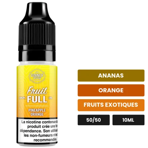 E-liquide Pineapple Orange de Dinner Lady, 10 ml, saveurs ananas, orange et fruits exotiques, contient de la nicotine — taux.