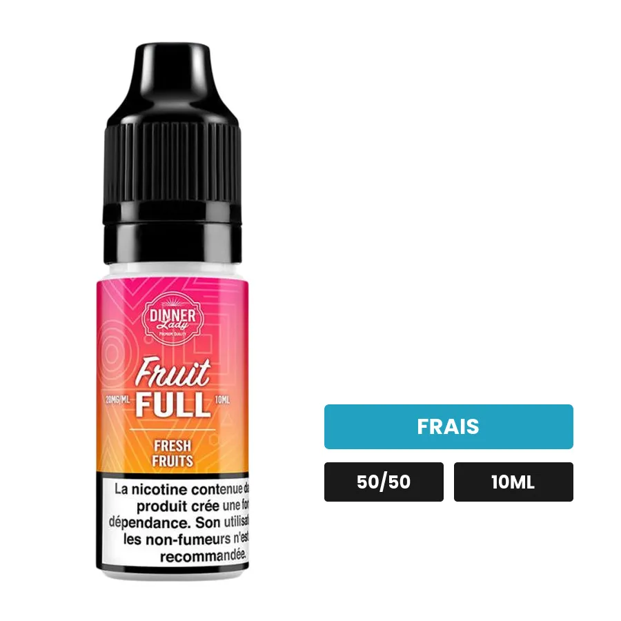 E-liquide Fresh Fruit de Dinner Lady, 10 ml, saveur frais, contient de la nicotine — taux indiqué sur le produit de nicotine.
