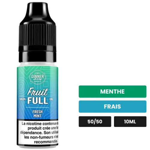 E-liquide Fresh Mint de Dinner Lady, 10 ml, saveurs menthe et frais, contient de la nicotine — taux indiqué sur le produit.