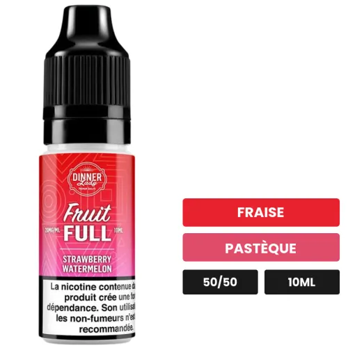 E-liquide Strawberry Watermelon de Dinner Lady, 10 ml, saveurs fraise et pastèque, contient de la nicotine — taux indiqué.