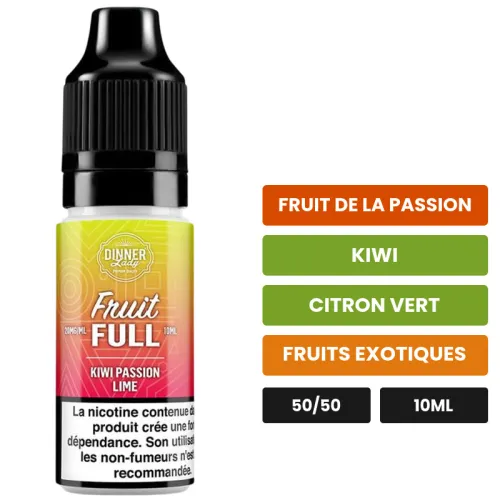 E-liquide Kiwi Passion Lime de Dinner Lady, 10 ml, saveurs fruit de la passion, kiwi, citron vert et 2 autres, contient de.