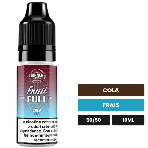 E-liquide Cola Ice de Dinner Lady, 10 ml, saveurs cola et frais, contient de la nicotine — taux indiqué sur le produit de.