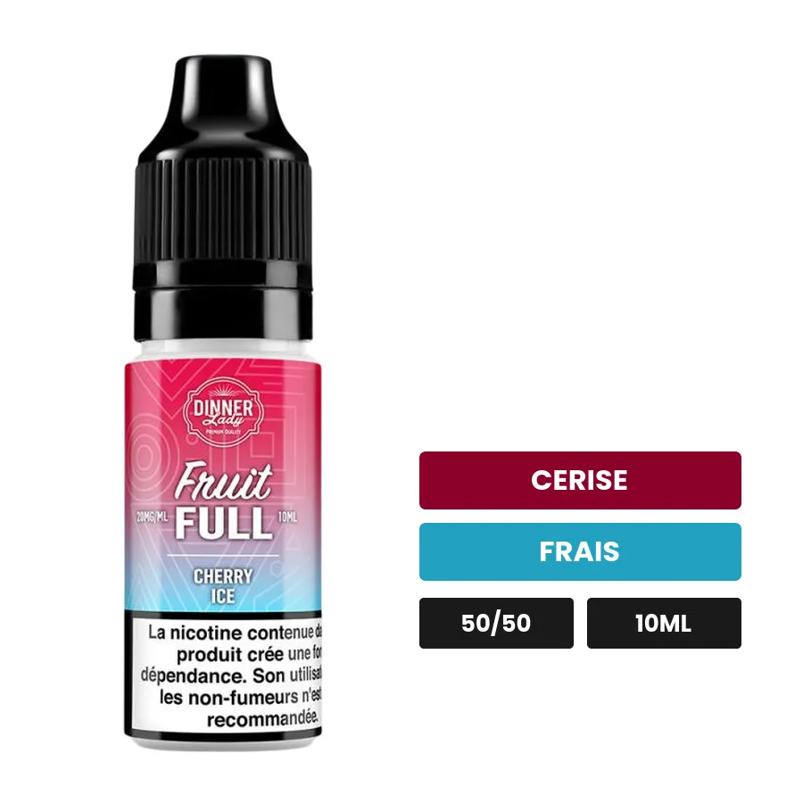 E-liquide Cherry Ice de Dinner Lady, 10 ml, saveurs cerise et frais, 10 mg de nicotine.