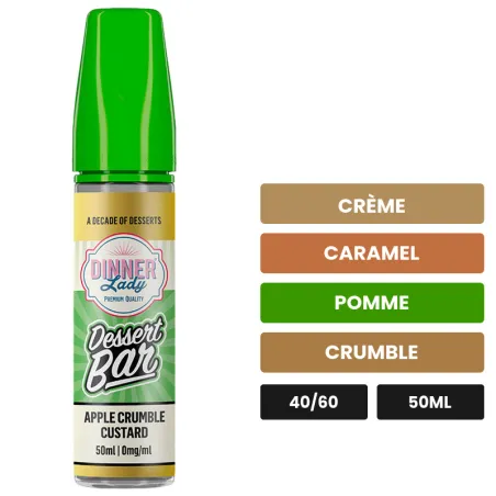 E-liquide Apple Crumble Custard de Dinner Lady, 50 ml, saveurs crème, caramel, pomme et 2 autres, sans nicotine — prêt à.
