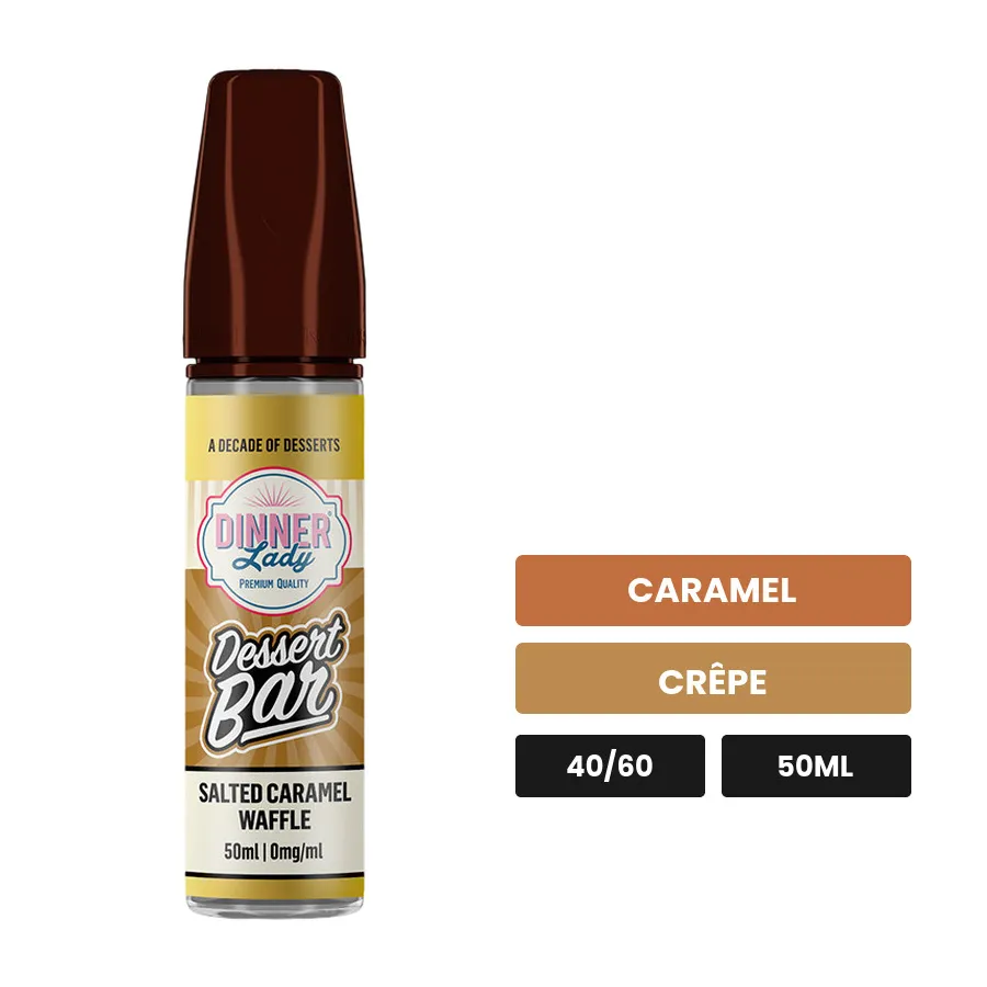 E-liquide Salted Caramel Waffle de Dinner Lady, 50 ml, saveurs caramel et crêpe.