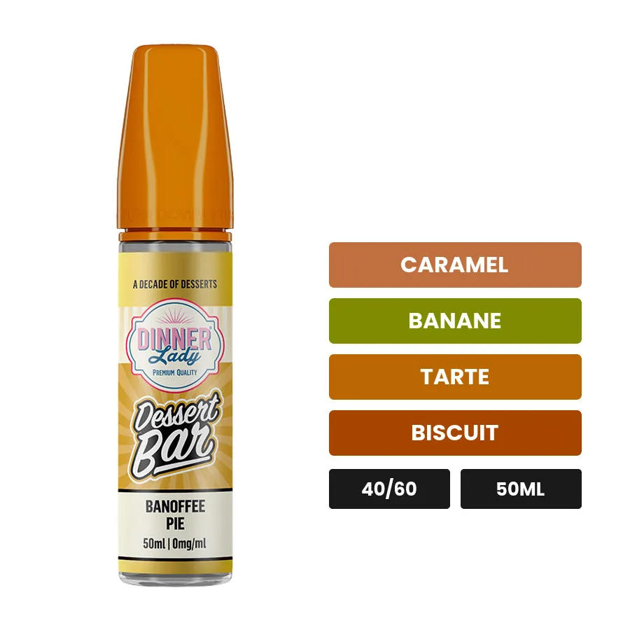 E-liquide Banoffee Pie de Dinner Lady, 50 ml, saveurs caramel, banane, tarte et 1 autre.