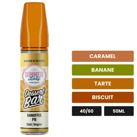 E-liquide Banoffee Pie de Dinner Lady, 50 ml, saveurs caramel, banane, tarte et 1 autre.