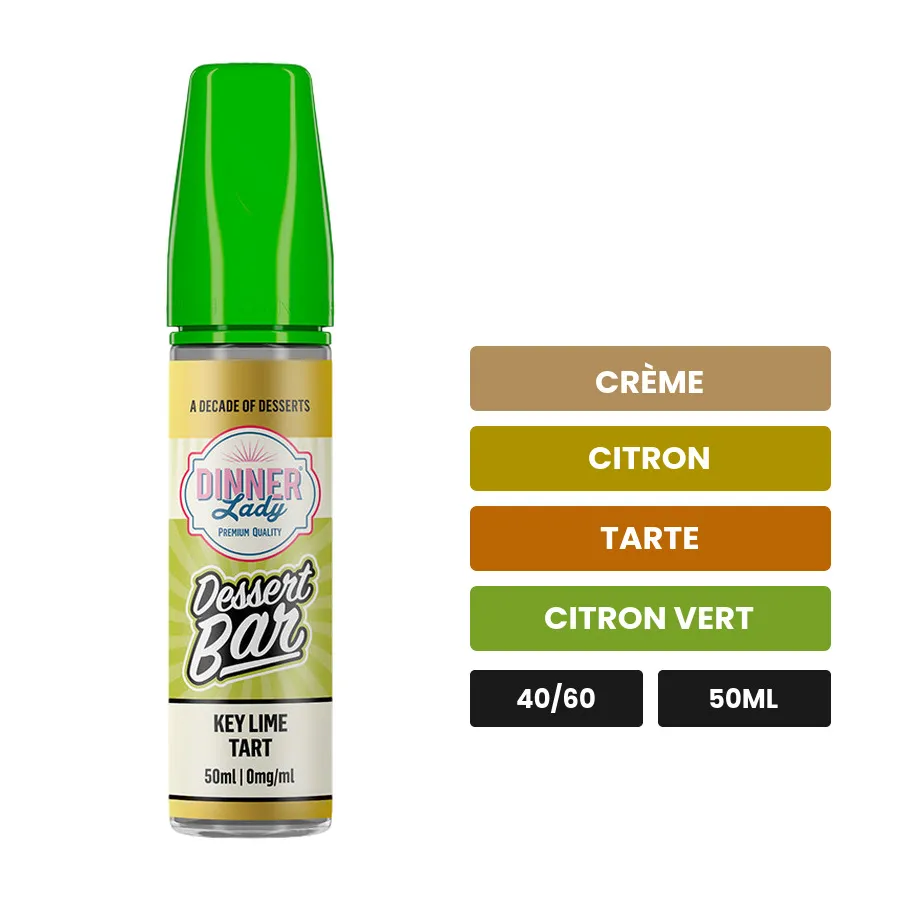E-liquide Key Lime Tart de Dinner Lady, 50 ml, saveurs crème, citron, tarte et 2 autres.