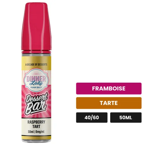 E-liquide Raspberry Tart de Dinner Lady, 50 ml, saveurs framboise et tarte.