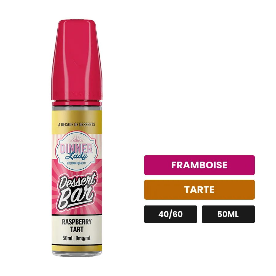 E-liquide Raspberry Tart de Dinner Lady, 50 ml, saveurs framboise et tarte.