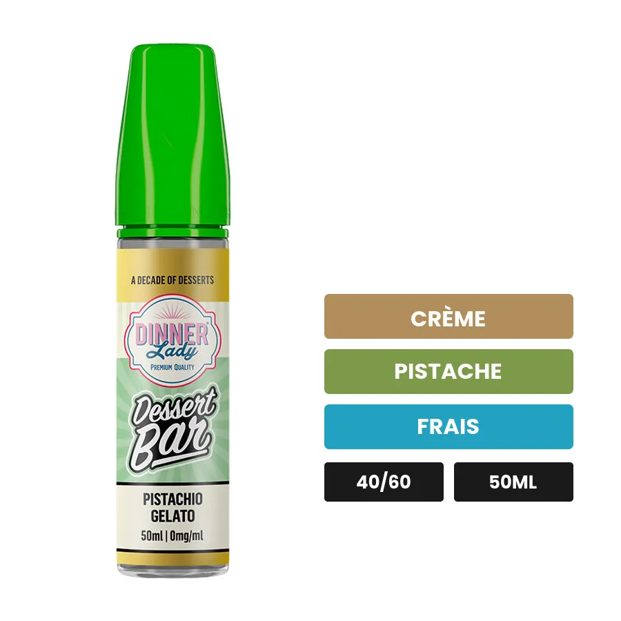 E-liquide Pistachio Gelato de Dinner Lady, 50 ml, saveurs crème, pistache et frais.