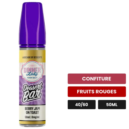 E-liquide Berry Jam On Toast de Dinner Lady, 50 ml, saveurs confiture et fruits rouges.
