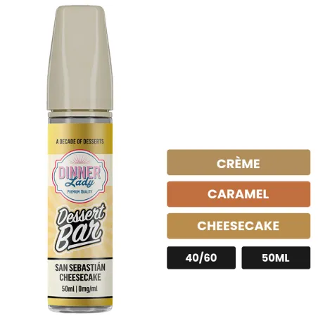 E-liquide San Sebastian Cheesecake de Dinner Lady, 50 ml, saveurs crème, caramel et cheesecake.