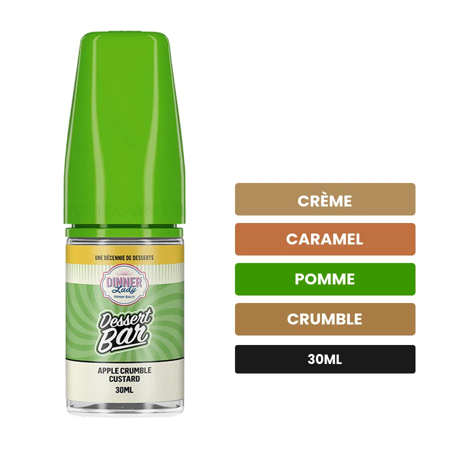 Arome concentre Apple Crumble Custard de Dinner Lady, 30 ml, saveurs crème, caramel, pomme et 2 autres.