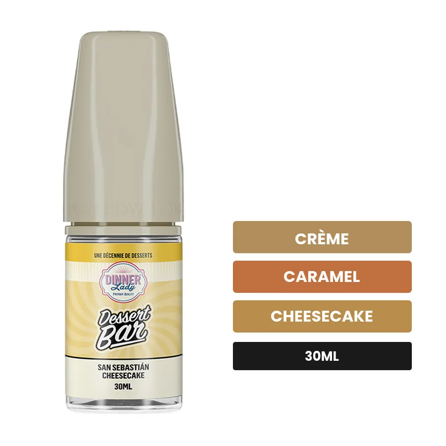 Arome concentre San Sebastian Cheesecake de Dinner Lady, 30 ml, saveurs crème, caramel et cheesecake.