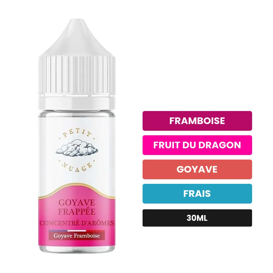 Arome concentre Goyave Frappée de Petit Nuage, 30 ml, saveurs framboise, fruit du dragon, goyave et 1 autre, sans nicotine —.