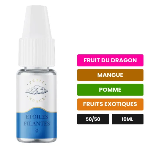 E-liquide Étoiles Filantes de Petit Nuage, 10 ml, saveurs fruit du dragon, mangue, pomme et 1 autre.