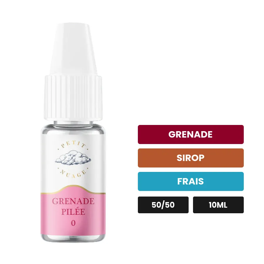 E-liquide Grenade Pilée de Petit Nuage, 10 ml, saveurs grenade, sirop et frais.
