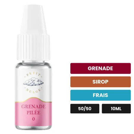 E-liquide Grenade Pilée de Petit Nuage, 10 ml, saveurs grenade, sirop et frais.