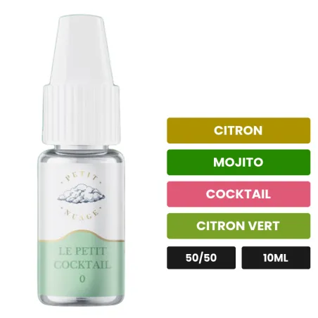 E-liquide Le Petit Cocktail de Petit Nuage, 10 ml, saveurs citron, mojito, cocktail et 2 autres.