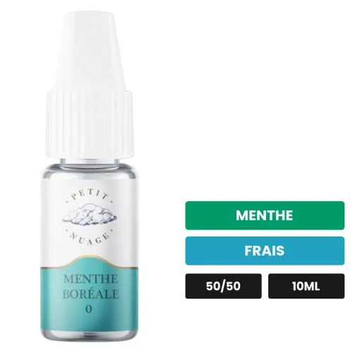 E-liquide Menthe Boréale de Petit Nuage, 10 ml, saveurs menthe et frais.