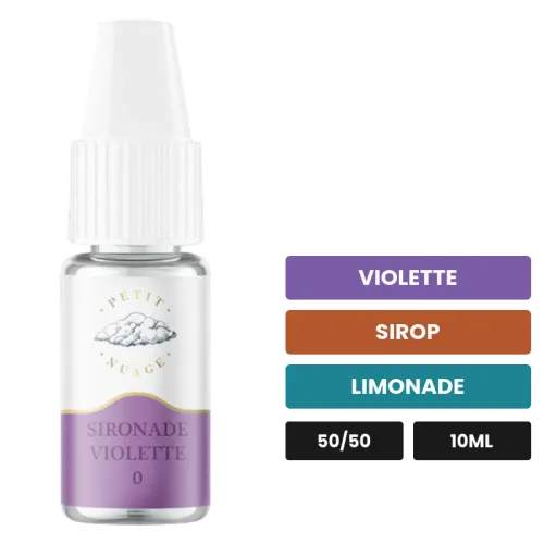 E-liquide Sironade Violette de Petit Nuage, 10 ml, saveurs violette, sirop et limonade.