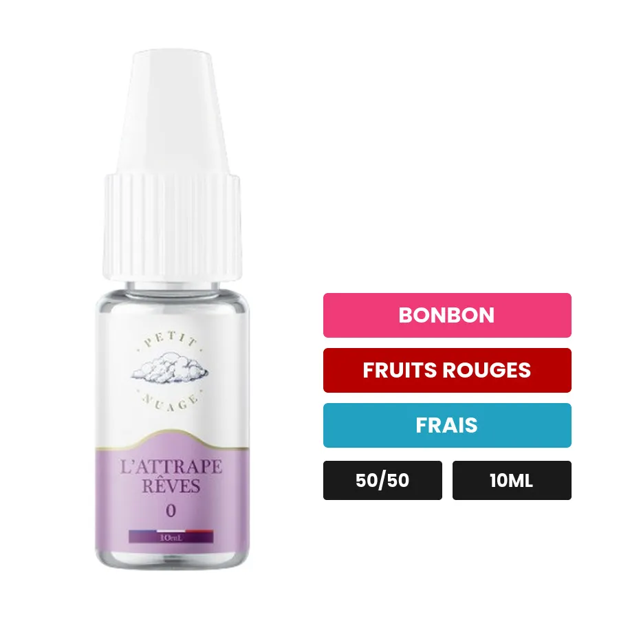 E-liquide L'Attrape Rêve de Petit Nuage, 10 ml, saveurs bonbon, fruits rouges et frais.