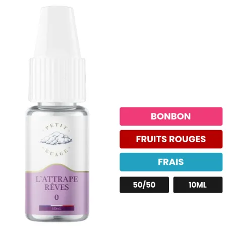 E-liquide L'Attrape Rêve de Petit Nuage, 10 ml, saveurs bonbon, fruits rouges et frais.