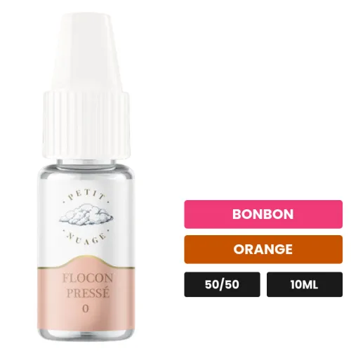 E-liquide Flocon Pressé de Petit Nuage, 10 ml, saveurs bonbon et orange.