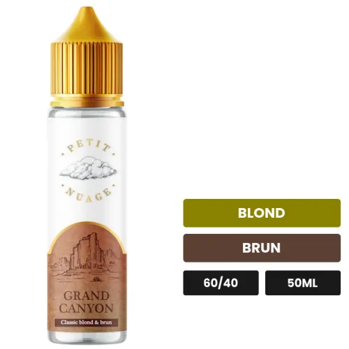 E-liquide Grand Canyon de Petit Nuage, 50 ml, saveurs blond et brun, sans nicotine — prêt à booster de nicotine.