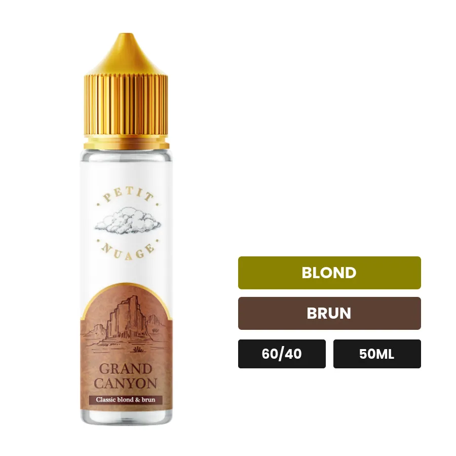 E-liquide Grand Canyon de Petit Nuage, 50 ml, saveurs blond et brun, sans nicotine — prêt à booster de nicotine.