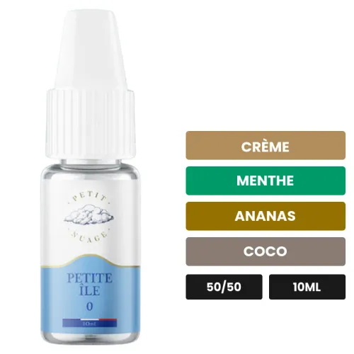 E-liquide Petite Île de Petit Nuage, 10 ml, saveurs crème, menthe, ananas et 3 autres.