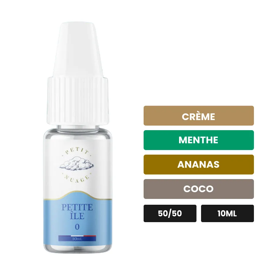 E-liquide Petite Île de Petit Nuage, 10 ml, saveurs crème, menthe, ananas et 3 autres.