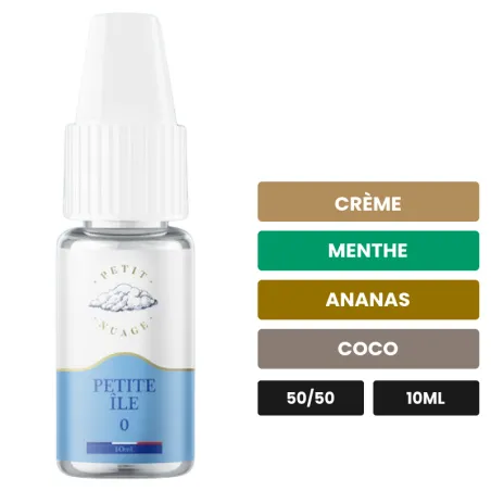E-liquide Petite Île de Petit Nuage, 10 ml, saveurs crème, menthe, ananas et 3 autres.