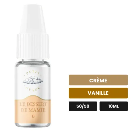 E-liquide Le Dessert de Mamie de Petit Nuage, 10 ml, saveurs crème et vanille.