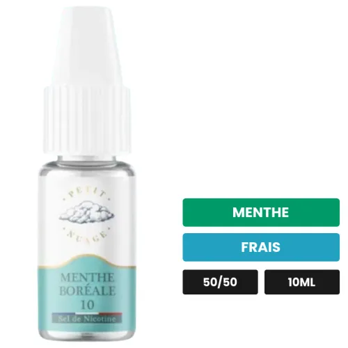 E-liquide Menthe Boréale de Petit Nuage, 10 ml, saveurs menthe et frais, 10 mg de nicotine.