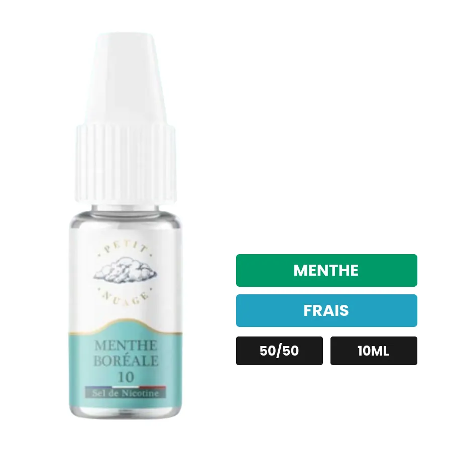 E-liquide Menthe Boréale de Petit Nuage, 10 ml, saveurs menthe et frais, 10 mg de nicotine.