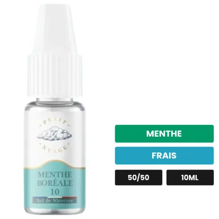 E-liquide Menthe Boréale de Petit Nuage, 10 ml, saveurs menthe et frais, 10 mg de nicotine.
