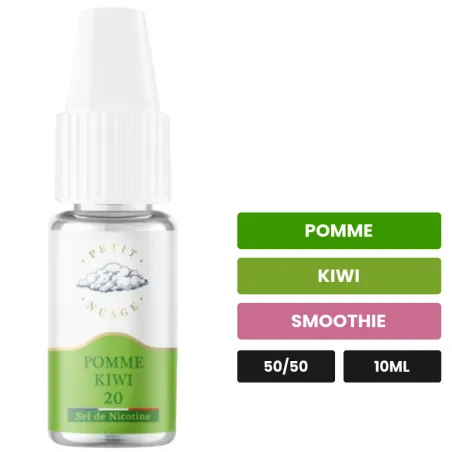 E-liquide Pomme Kiwi de Petit Nuage, 10 ml, saveurs pomme, kiwi et smoothie, 10 mg de nicotine.